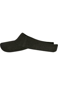 Visière noire en tissu texturé avec un large bord courbé et une bande réglable pour un ajustement sécurisé. Design simple, sans accents ni motifs.