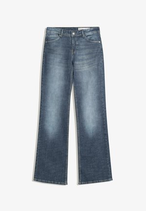 Bredde jeans i mørkeblu denim med et klassisk fem-lomme design, let falmet foran, med syede detaljer langs sømmene.