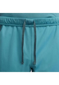 Teal treningsshorts med snor i livet, glatt tekstur og pustende stoff med meshpaneldesign.