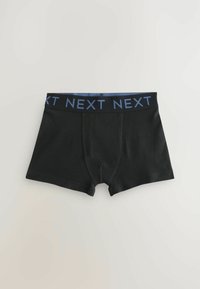 Fekete pamut boxer alsók kék "NEXT" logós derékpánttal, testhez álló fazonnal és puha textúrával. Nincsenek látható minták vagy díszítések.