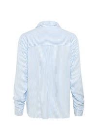Chemise rayée bleu clair avec un empiècement au dos, des manches longues et des poignets boutonnés. Fabriquée dans un tissu lisse avec une coupe décontractée.