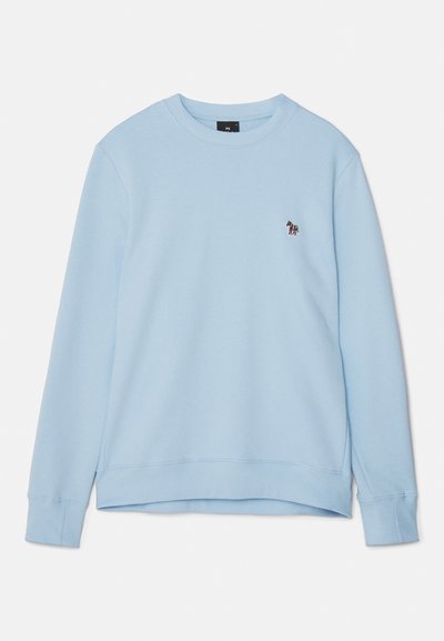 Svijetloplava dukserica s okruglim izrezom i rebrastim rukavima. Ima mali vezeni dizajn na prsima. Mekana tekstura tkanine.