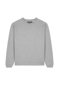 Felpa grigia con maniche lunghe, colletto rotondo, polsini a costine e orlo. Realizzata in un tessuto morbido con un design minimalista. Etichetta del marchio visibile all'interno.