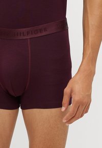 Bordowe bawełniane bokserki o gładkim wykończeniu z teksturowanym elastycznym pasem wytłoczonym logo marki "TOMMY HILFIGER". Dopasowany krój.