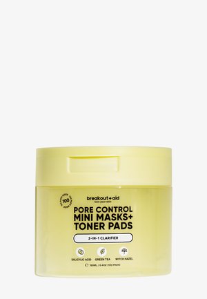 Pot jaune de mini masques breakout+aid Pore Control et tampons tonifiants, clarifiant 2 en 1 avec acide salicylique, thé vert et hamamélis, 100 tampons.
