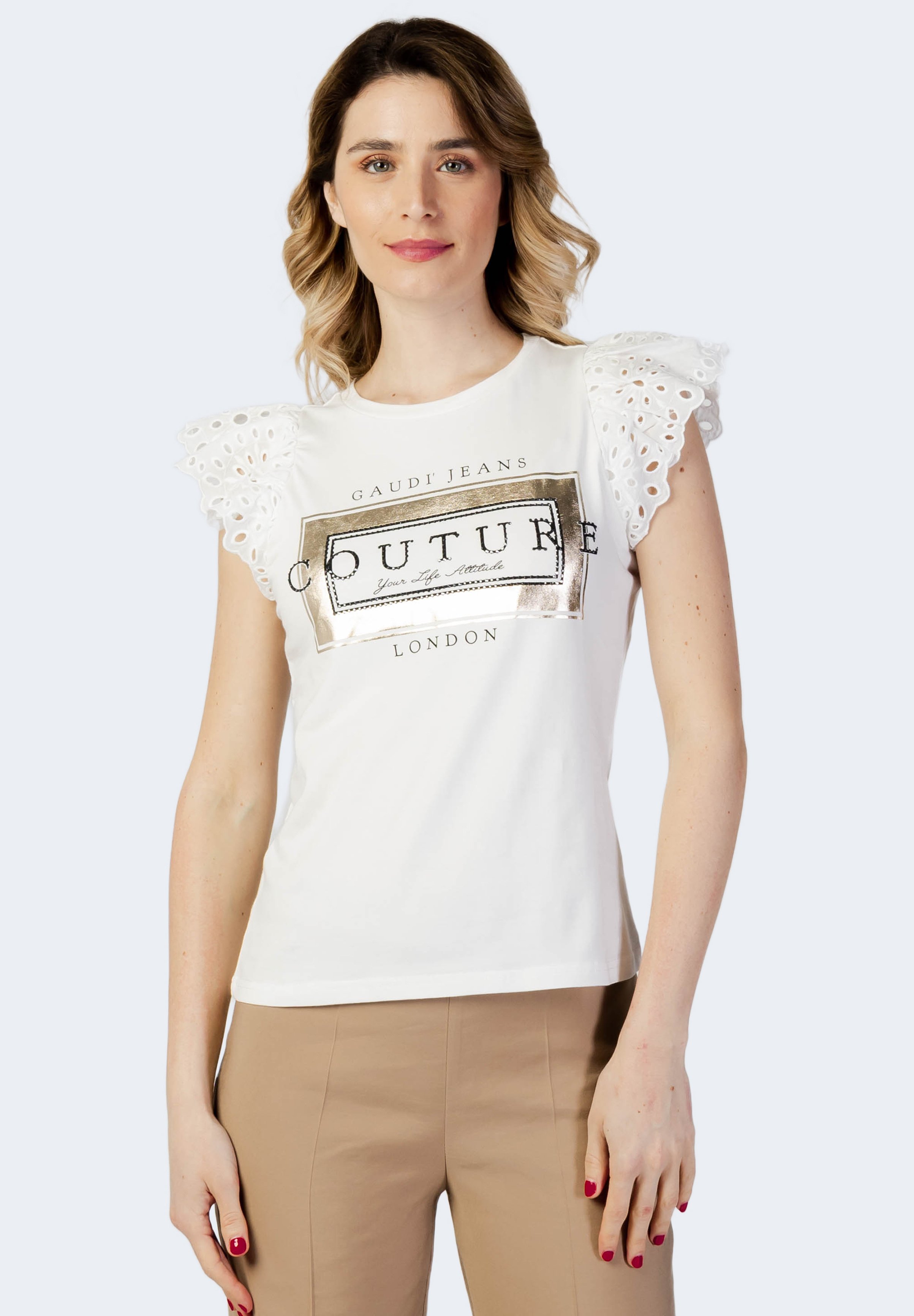 Gaudi Jeans LOGO STRASS - T-shirt con stampa - white/bianco - Zalando.it