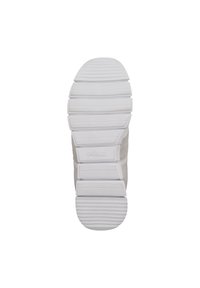 Weißer Sneaker-Außensohle mit horizontalen Rillen und strukturierten Oberfläche. Abgerundete Zehenpartie und verstärkte Ferse für zusätzliche Haltbarkeit.