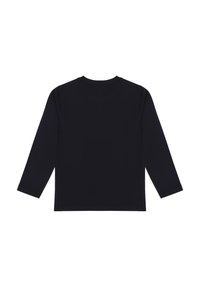 Langarmshirt in einheitlichem Marineblau, Rundhalsausschnitt, aus weichem Material, mit glatter Textur und geradem Saum am unteren Ende.