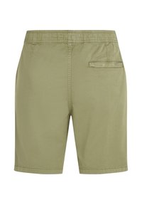 Khaki shorts gemaakt van lichtgewicht stof met een elastische tailleband, voorzien van een achterzak en afgewerkte randen.