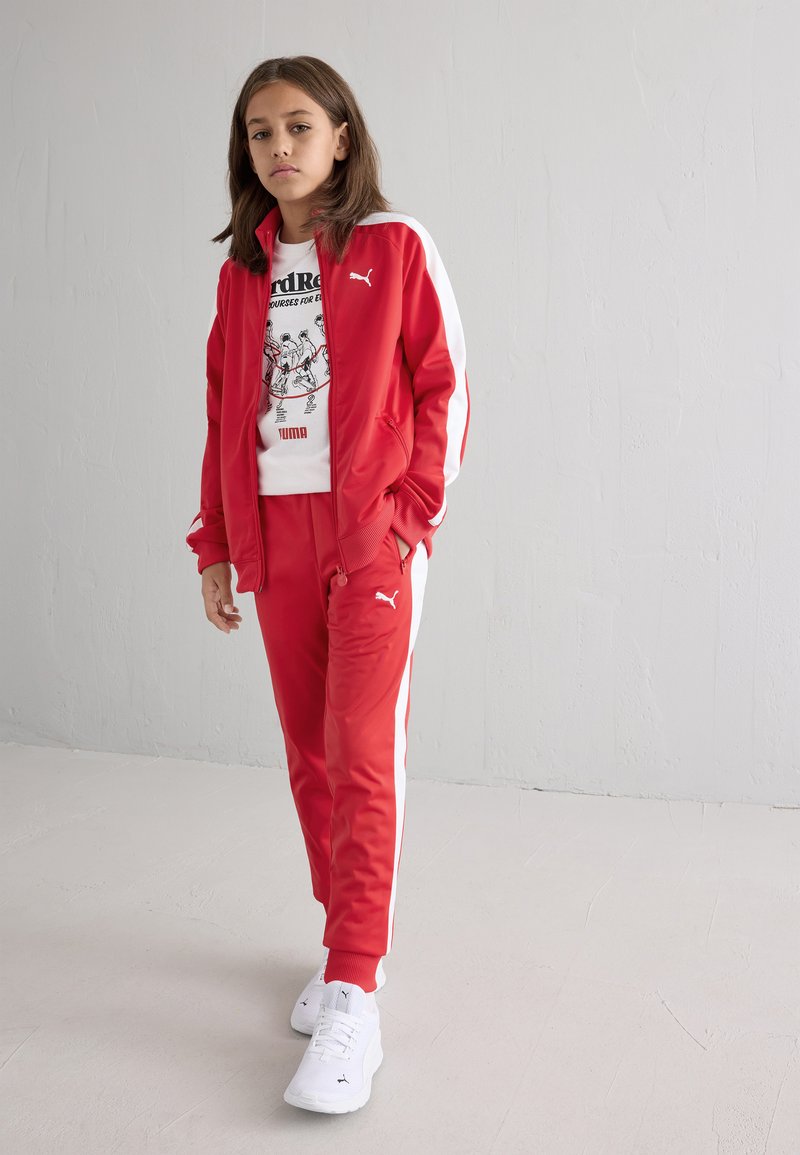Tuta Sportiva Bambino 'Good Time' - Felpa Crop E Pantaloni Bianco Crema Con Strisce Rosse - Comoda E Alla Moda