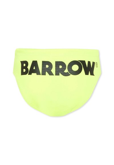 Slip de bain jaune néon avec le logo "BARROW" noir imprimé au centre du dos.