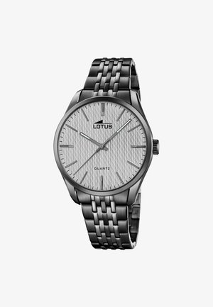 Orologio da polso Silver Lotus con quadrante bianco decorato, indici delle ore argentati e cinturino a maglie in metallo.