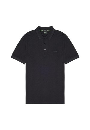 Polo shirt gris foncé en coton, avec une patte de boutonnage à deux boutons, un col côtelé et un logo de la marque discret sur la poitrine.