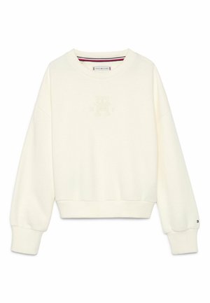 Offwhite langærmet sweatshirt med rund hals, ribstrikkede manchetter og kant, diskret broderet logo på brystet samt lille logo på venstre ærmekant.