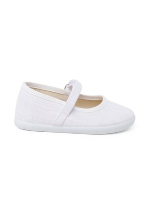 Witte katoenen ballet flats met een subtiele textuur, elastische band en rubberen zool. Eenvoudig ontwerp met een ronde neus en geen extra accenten.