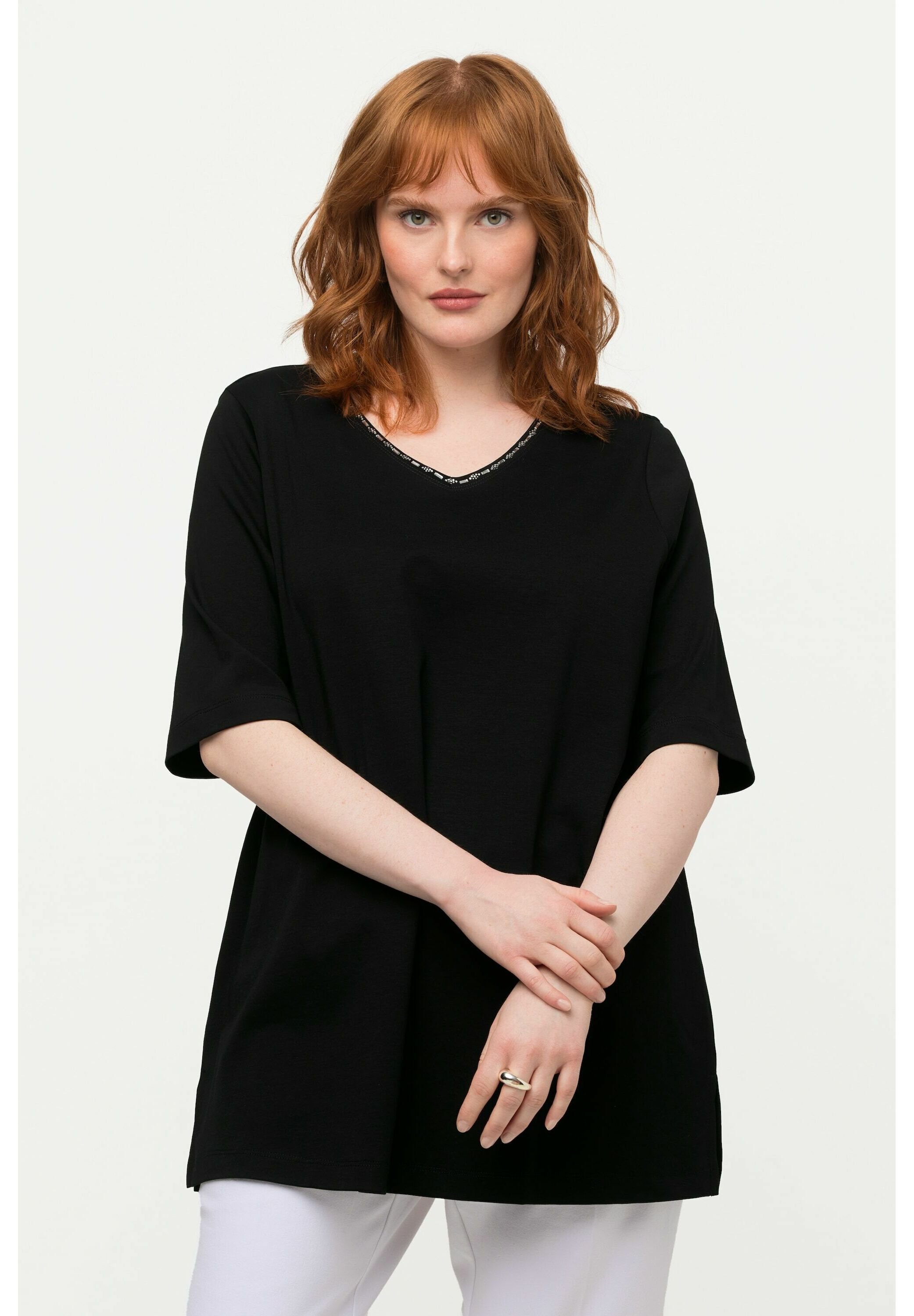 Ulla Popken Maglietta Basic A V 515283 – Verde Turchese, Taglia 56/58 IT Donna, Cotone Morbido
