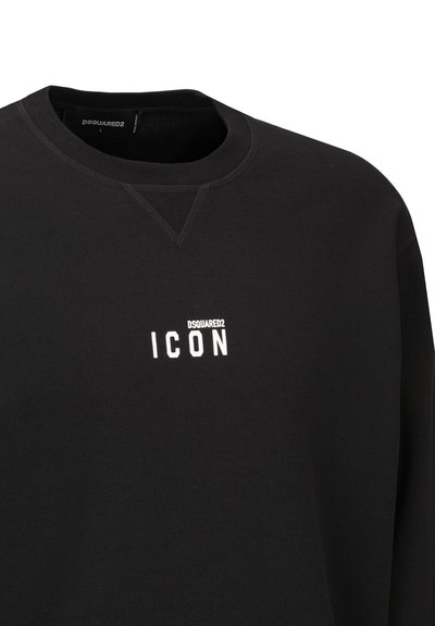 Black sweatshirt made of cotton, featuring a round neckline and long sleeves. Front has the logo "DSQUARED2 ICON" in white text.