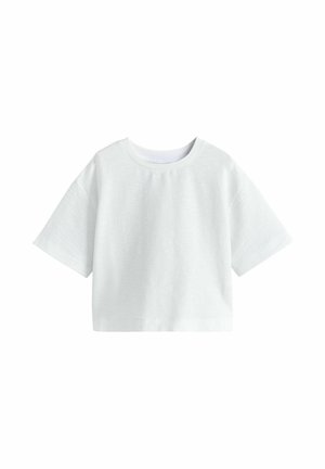 Obična bijela kratka majica s okruglim izrezom, prikazana na bijeloj pozadini.