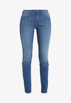Slanke jeans i lyseblå denim med en let falming, fem-lomme design og lynlås med knaplukning.