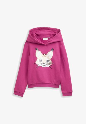 Roze hoodie met een pailletten kattengezicht op de voorkant, met geribbelde mouwen en onderrand voor een aansluitende look.