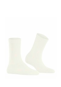 Weiße Baumwollsocken mit einer strukturierten Oberfläche und dezenten rosa Dreieckmustern. Knöchelhoch mit einem elastischen gerippten Bündchen.