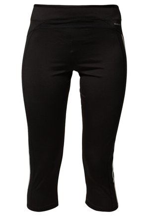 Leggings capri de sport noirs ajustés avec une taille haute et des coutures visibles minimales.