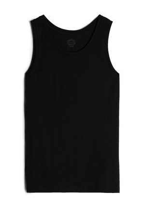 Zwarte katoenen tanktop met een ronde halslijn en geen mouwen. Gladde textuur, eenvoudig ontwerp en een relaxte pasvorm.