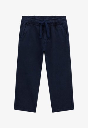 Námořnické modré kalhoty s elastickým pasem a stahovací šňůrkou. Obsahují dvě boční kapsy a rovný střih nohavic. Materiál z bavlněné směsi.