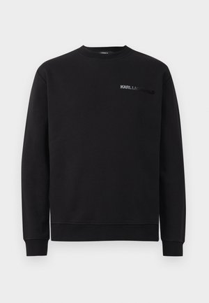 Sweatshirt noir en tissu mélangé coton. Comprend un col rond, des manches longues, des poignets côtelés et un logo ton sur ton "KARL LAGERFELD" sur la poitrine.