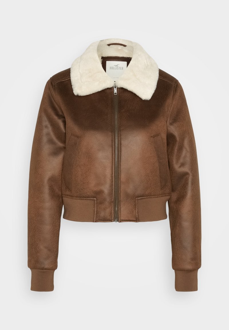 Hollister Co. CROP COZY - Faux leather jacket - brown - Zalando