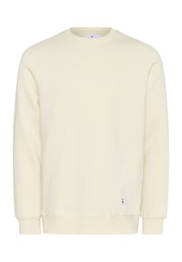 Lichtgele katoenen sweatshirt met een ronde halslijn, geribde mouwen en onderkant. Bevat een klein label aan de voorkant nabij de onderrand.