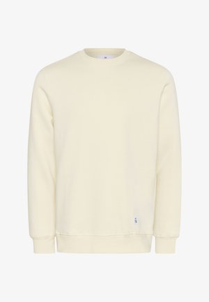 Felpa di cotone giallo chiaro con scollatura rotonda, polsini e orlo a coste. Presenta un piccolo etichetta sul davanti vicino all'orlo.