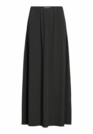 Longue jupe noire avec taille élastique, tissu fluide et lisse, et ourlet longueur cheville.