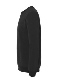 Sort crewneck sweatshirt lavet af blød bomuldsblanding. Har lange ærmer og ribbede cuffs, med en glat texture og minimalistisk design.