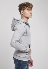Urban Classics CONTRAST FLATLOCK STITCHED  - Cipzáras pulóver - grey/darkblue