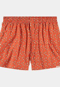 Boxers rouges avec un imprimé de pop-corn, dotés d'une taille élastique et d'une coupe décontractée. Fabriqués en tissu doux pour plus de confort.