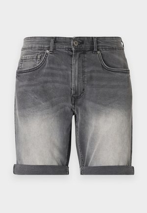 Denim-Shorts in einem verblassten Schwarz mit umgeschlagenem Saum, fünf Taschen und dezentem Wischen auf der Vorderseite. Klassischer Knopfverschluss.