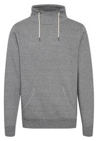 Grijze sweatshirt met een hoge kraag, trekkoorden, een voorzak en geribbelde manchetten. Gemaakt van een zachte, dikke stof met een gestructureerde afwerking.