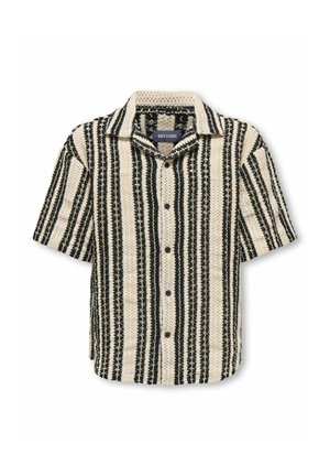 Korte mouwen overhemd met knopen en zwarte en crèmekleurige verticale, getextureerde strepen en een spreidkraag, gelabeld Only & Sons.