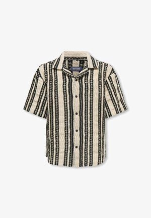 Camicia a maniche corte con bottoni, strisce verticali testurizzate nere e crema e colletto alla francese, con etichetta Only & Sons.