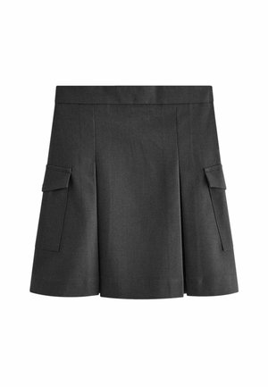 Fustă plisată gri cu două buzunare laterale tip cargo, design ajustat și textură netedă, potrivită pentru îmbrăcăminte casual sau semi-formală.