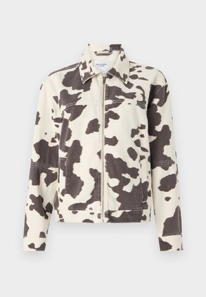 Abercrombie & Fitch CLEAN ZIP FRONT JACKET COW PRINT - Denim jacket - white