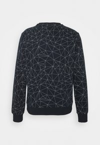 Sweat-shirt noir en coton avec un motif géométrique gris. Comprend un col rond et des poignets côtelés pour un bon ajustement.
