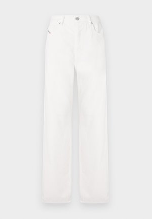 Hvite bomulls brede bukser med klassisk fem-lommers design og metallknappelukking, med subtile sømdetaljer.