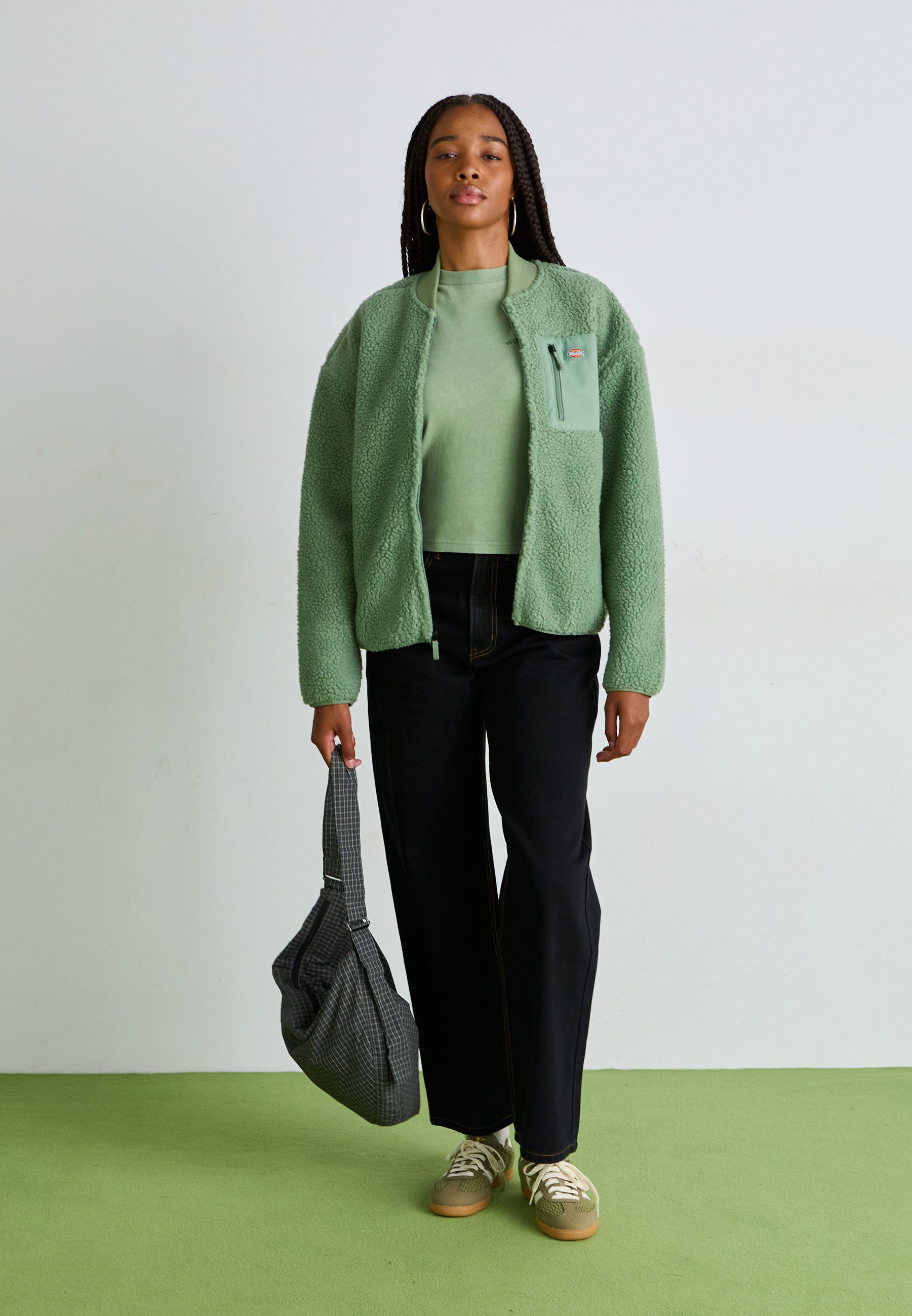 Dickies CENTRAL BOMBER - Fleece jacket - sea spray/dark green