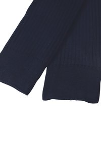 Gambaletti in tessuto a coste di colore blu navy con un ampia fascia testurizzata alle estremità. Il materiale sembra morbido e flessibile.