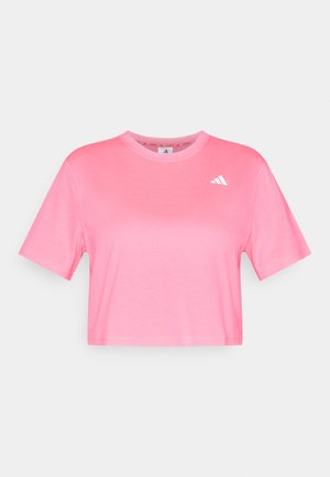 Ροζ κοντομάνικο crop top από λείο ύφασμα. Διαθέτει μικρό λευκό λογότυπο στην αριστερή πάνω πλευρά του στήθους. Κλασικός στρογγυλός γιακάς.