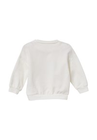 Witte sweatshirt met lange, losse mouwen, ribgebreide cuffs en zoom, vervaardigd uit zachte, gestructureerde stof. Eenvoudig, strak ontwerp zonder versieringen.