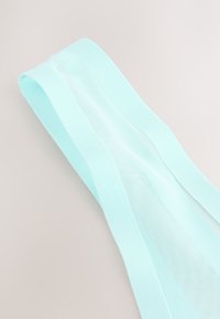 Light turquoise elastic band with a mesh center, featuring a smooth texture and a flat design, suitable for various applications.