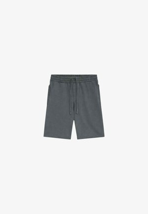Shorts décontractés gris foncé avec taille élastique, cordon de serrage et poches latérales, présentés à plat sur un fond blanc.